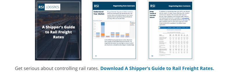 A graphic displaying the Shipper's Guide to Rail Freight Rates.